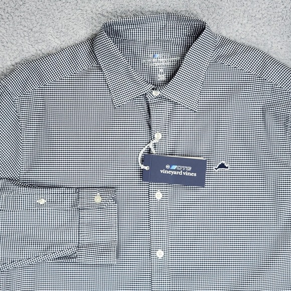 Vineyard Vines OTG On-The-Go Shirt Mens XL Blue Plaid brrr Cooling Stretch NEW - Picture 2 of 16